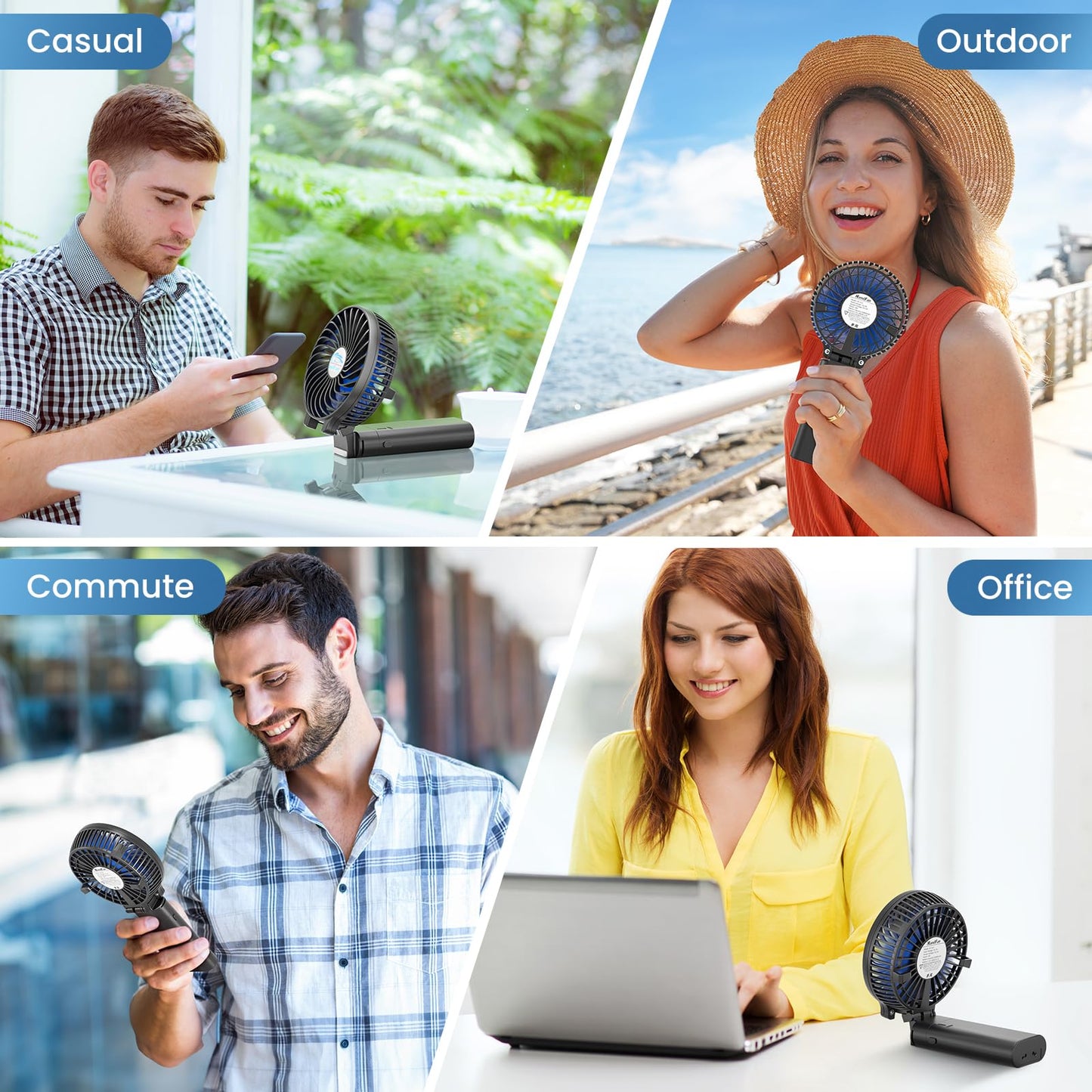 HandFan 5200mAh Battery Operated Handheld Fan Portable Hand Fan with Powerbank USB 180° Foldable Desktop Fan Personal 3 Speed Fan for Office Home Outdoor Camping Stroller
