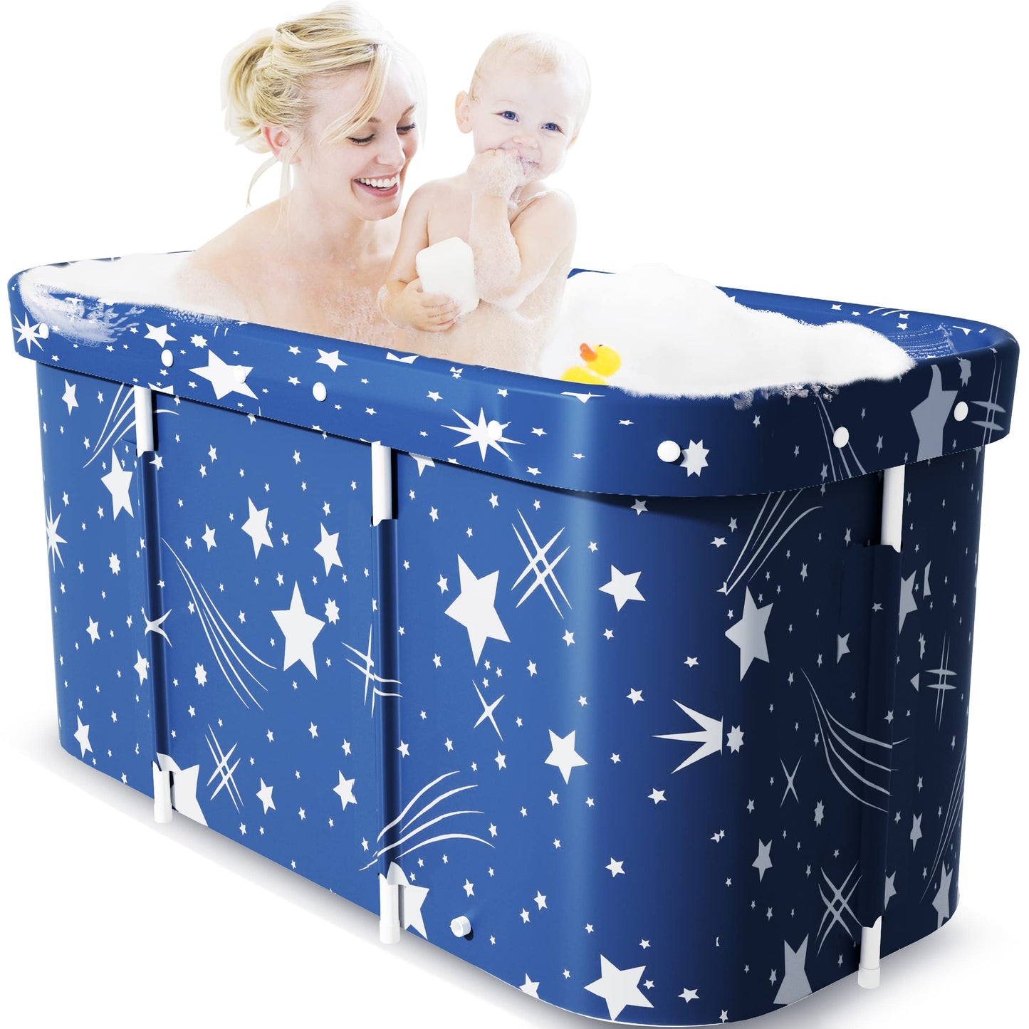 Adoture Folding Bathtub for Adults, Portable Plastic Bath Tub for Kids, Mobile Spa Bathtubs for Adults with Drain and Backrest, and 10 Bath Pockets