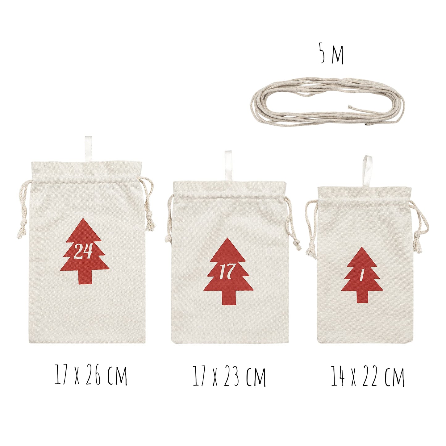 Premium cotton advent calendar bags 2024 for filling with 3 different sized pockets - now with thicker fabric - DIY calendar for kids (boys & girls), men, women, and couples