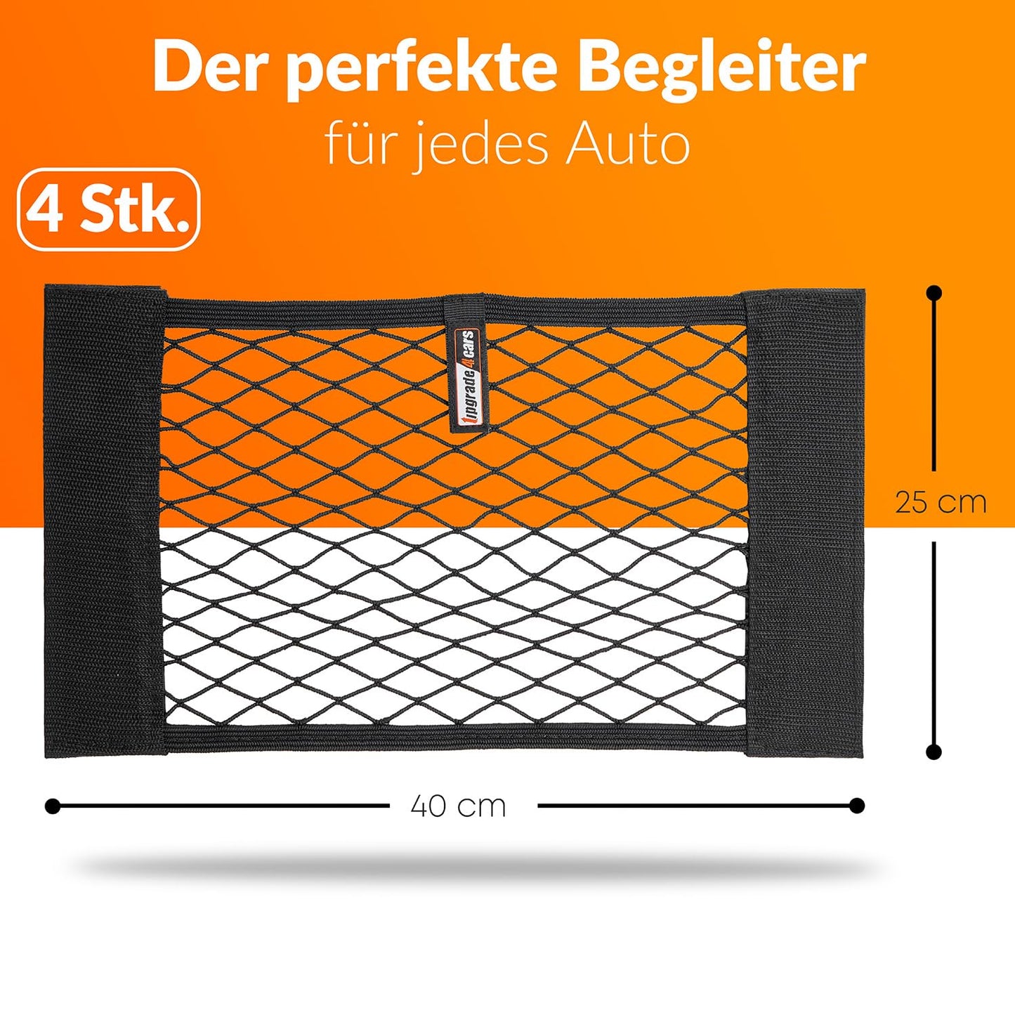 Upgrade4cars Trunk Net Bag Velcro | 4 Car Organizer Nets 40 x 25 cm | Elastic Automotive Storage Net Universal | Car Interior Accessory Gadget