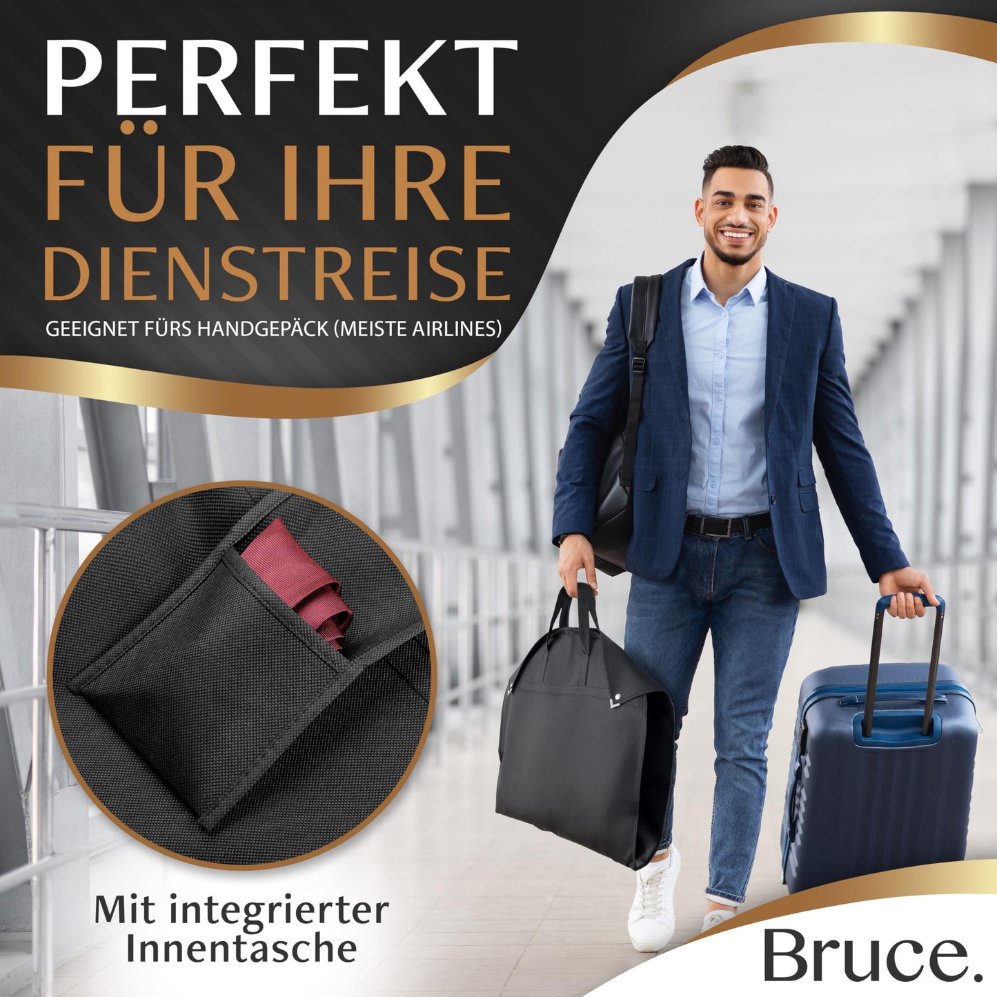 Bruce.® 5x Garment Bag Short 120x60 cm - High-quality garment cover for suit, blazer, costume & dress - 120 GSM material thickness - Suit bag for travel & storage