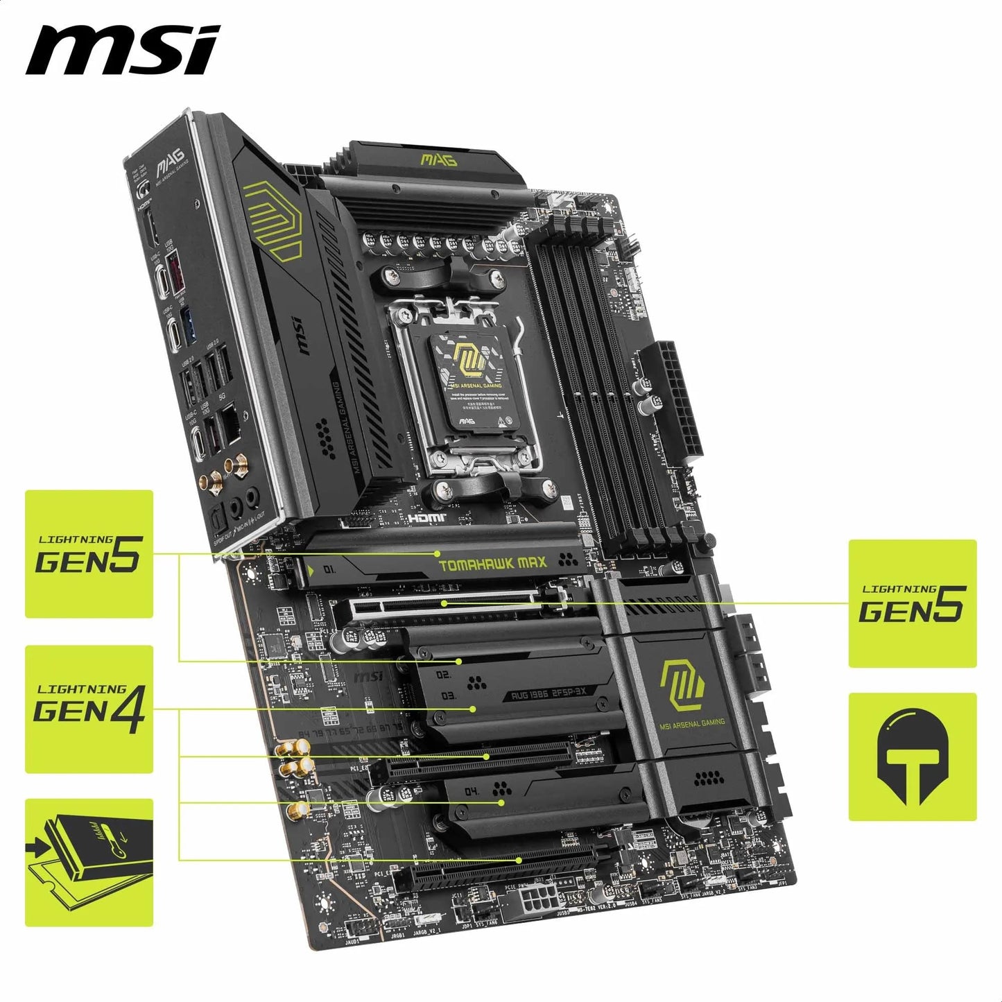MSI MAG B850 Tomahawk MAX WiFi Motherboard, ATX - Supports AMD Ryzen 9000/8000/7000 processors, AM5-80A SPS VRM, DDR5 Memory Boost 8400+ MT/s (OC), PCIe 5.0 x16, M.2 Gen5, Wi-Fi 7, 5G LAN.