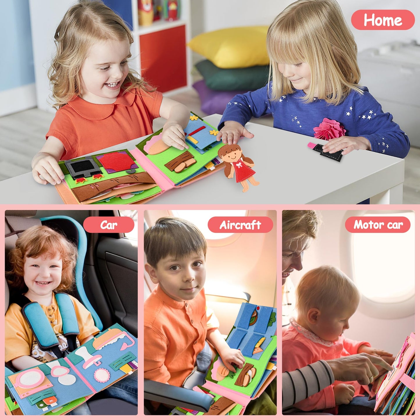 Quiet Book 2 years | Soft Fabric Baby Books Early Learning Life Skills Educational Toys 3D Felt for ages 1-6 Gift for Girls Boys