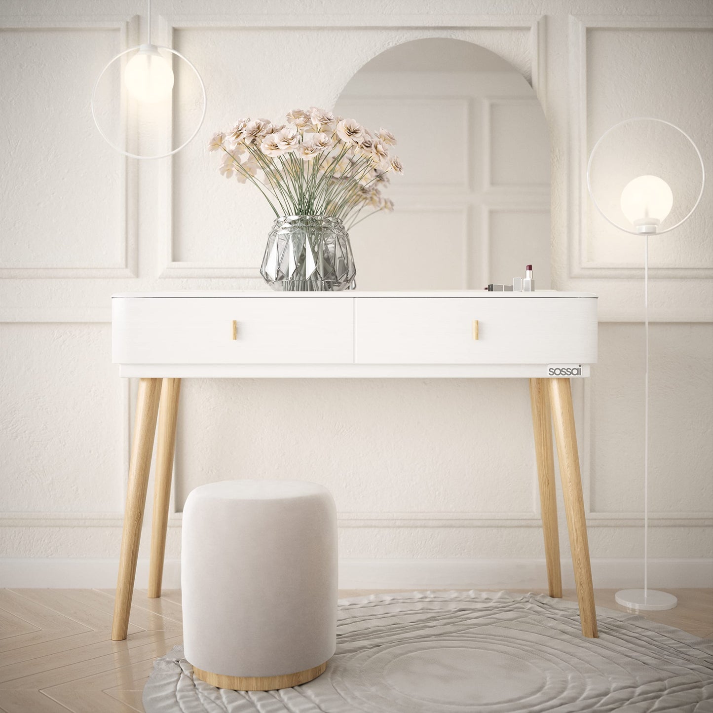 Sossai table legs made of solid beech wood with oil finish, Clif Round HMF2, 71 cm high, round, slanted design, for chairs, tables