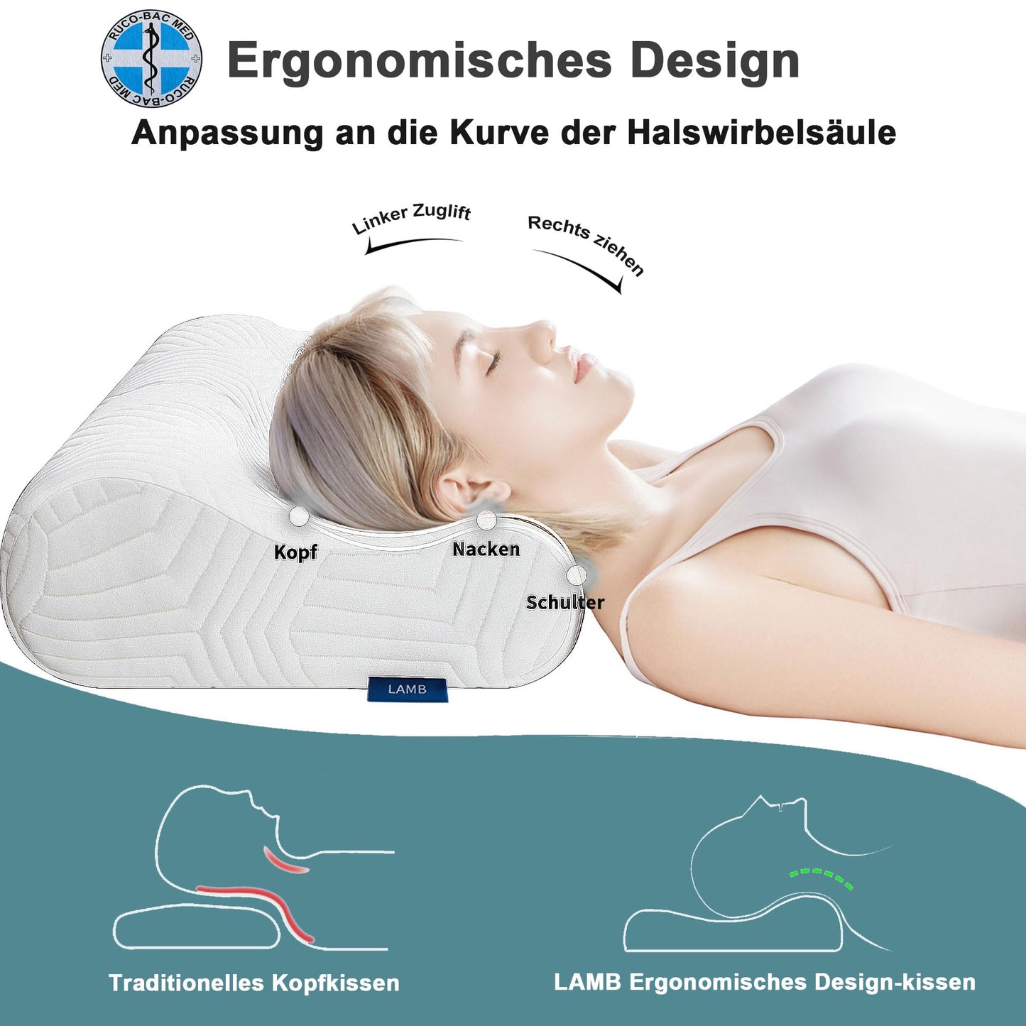 LAMB Adjustable Height Memory Foam Pillow Head Pillow, Neck Pillow Neck Support Pillow Ergonomic Pillow Anti-snoring Pillow with Removable Cover
