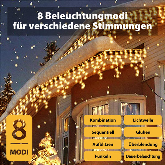 SALCAR 10m LED curtain light outdoor, icicle string lights with remote control and timer, indoor Christmas decoration window 8 modes, warm white.