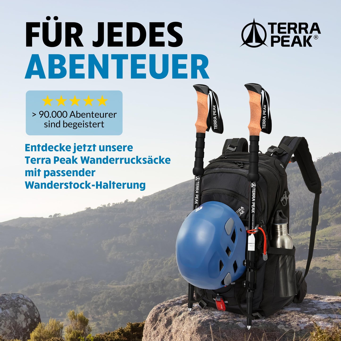 Terra Peak hiking poles, telescopic aluminum, ultra-lightweight - adjustable trekking and Nordic walking sticks for men and women with rubber tips, cork handle.
