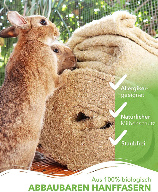 Rug made of 100% hemp on a roll, 5m long, 70cm wide, 10mm thick. Suitable for all small pets as bedding replacement.