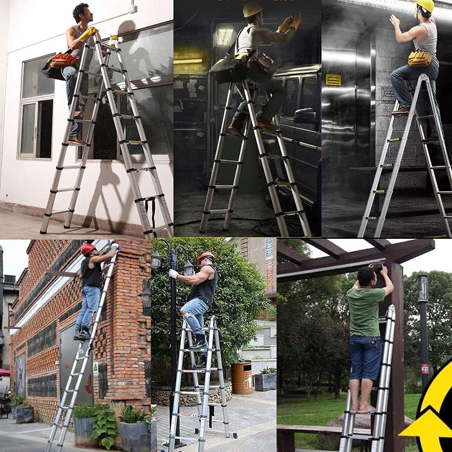 Aluminum telescopic ladder, 5m telescopic ladder, 16 steps, max load 150kg.