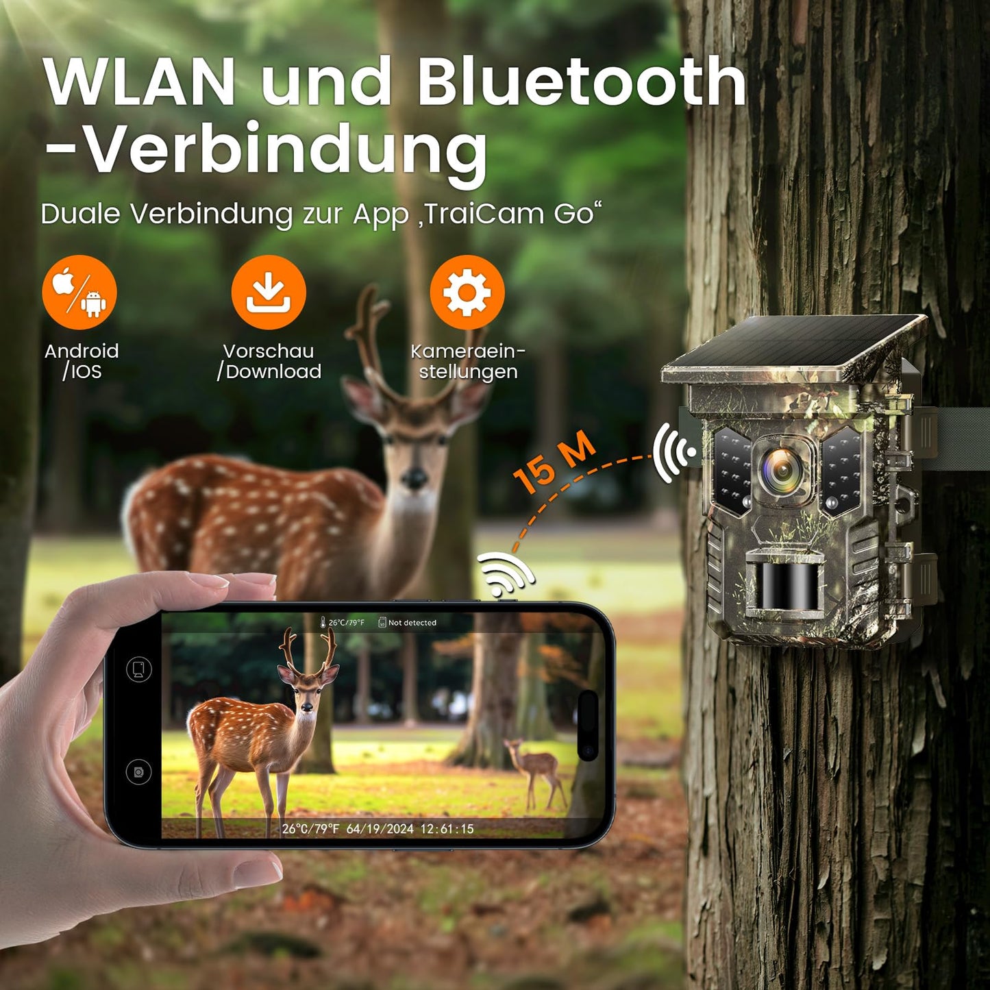XTU Trail Camera with Cell Phone Transmission App, 4K WiFi Wildlife Camera with Motion Sensor Night Vision, Includes 32GB SD Card, IP66 Waterproof, Built-in 2600mAh Rechargeable Lithium Battery, 0.2S Trigger