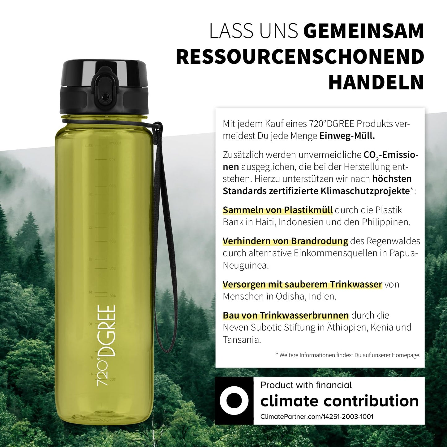 720°DGREE water bottle 650ml "uberBottle" crystalClear +infuser - BPA-free - Leak-proof bottle for kids, school, university, sports, gym, fitness - Tritan sports bottle - Lightweight, shockproof.