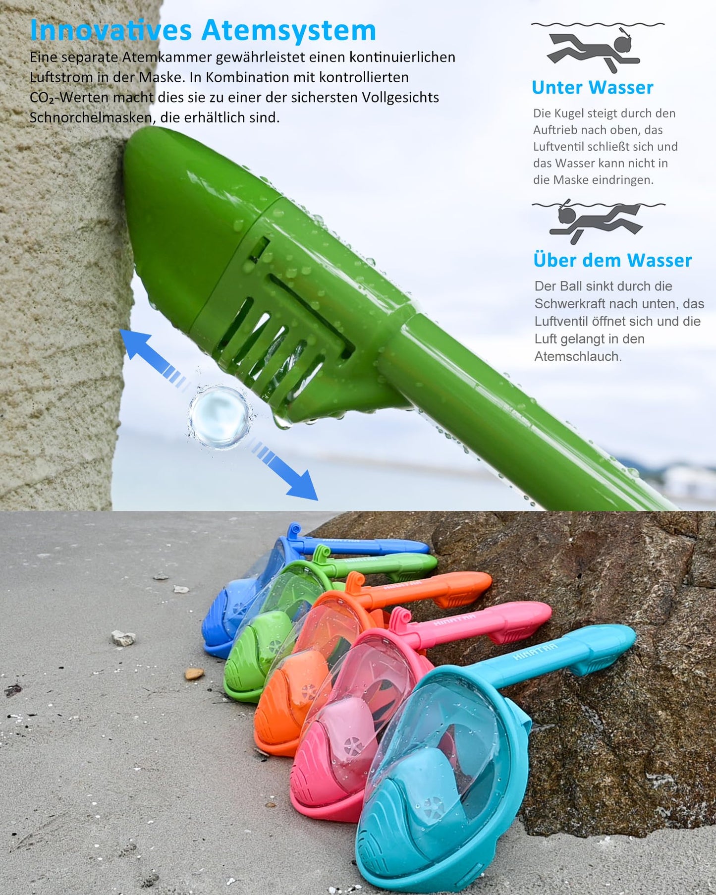HINATAA Kids Snorkel Mask, 180° Panoramic View, Easy Breathing, Full Face Snorkel Mask, Anti-Fog and Leak-Proof, Suitable for Kids aged 4-15 (Green)