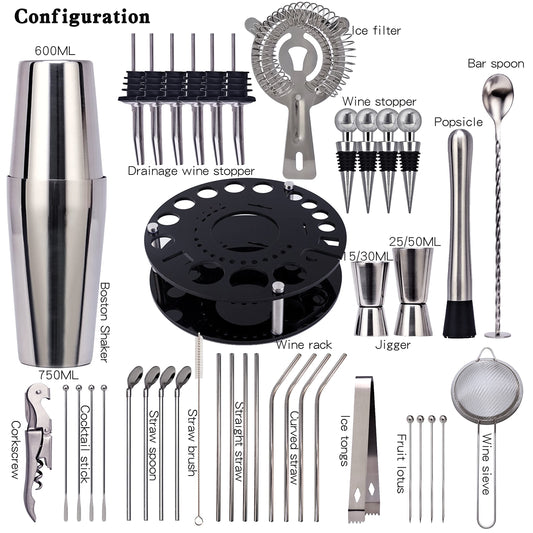 CKductpro Cocktail Set, 41-piece stainless steel Cocktail Shaker Set, 360° rotating acrylic stand, Bartender Set Bar Gift Set (41-Piece)