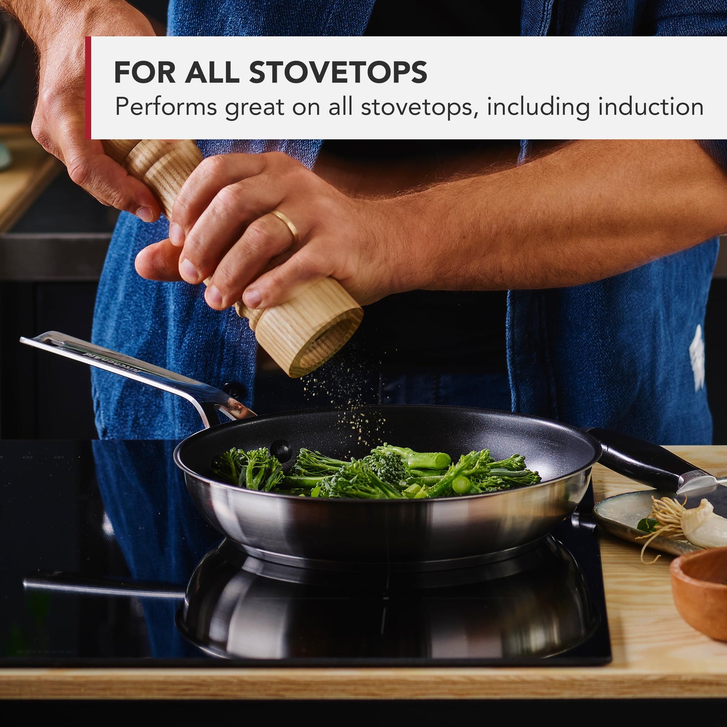 KitchenAid Stainless Steel 20cm, 24cm & 28cm Fry Pan Set, PFAS-Free Healthy Ceramic Nonstick Coating, Induction, Oven and Dishwasher Safe, Silver