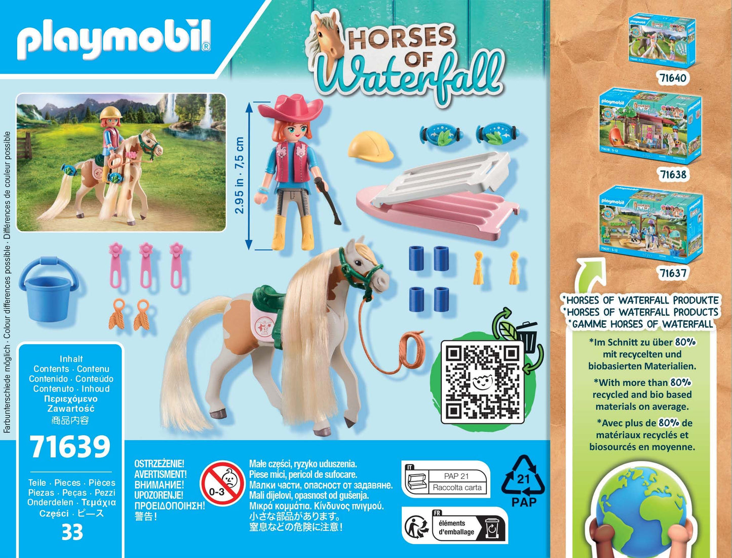 PLAYMOBIL Horses of Waterfall 71639 Ellie & Horse with styling iron, including hair accessories for creative horse hairstyles and two real silicone bracelets, sustainable toy for kids ages 5 and up.