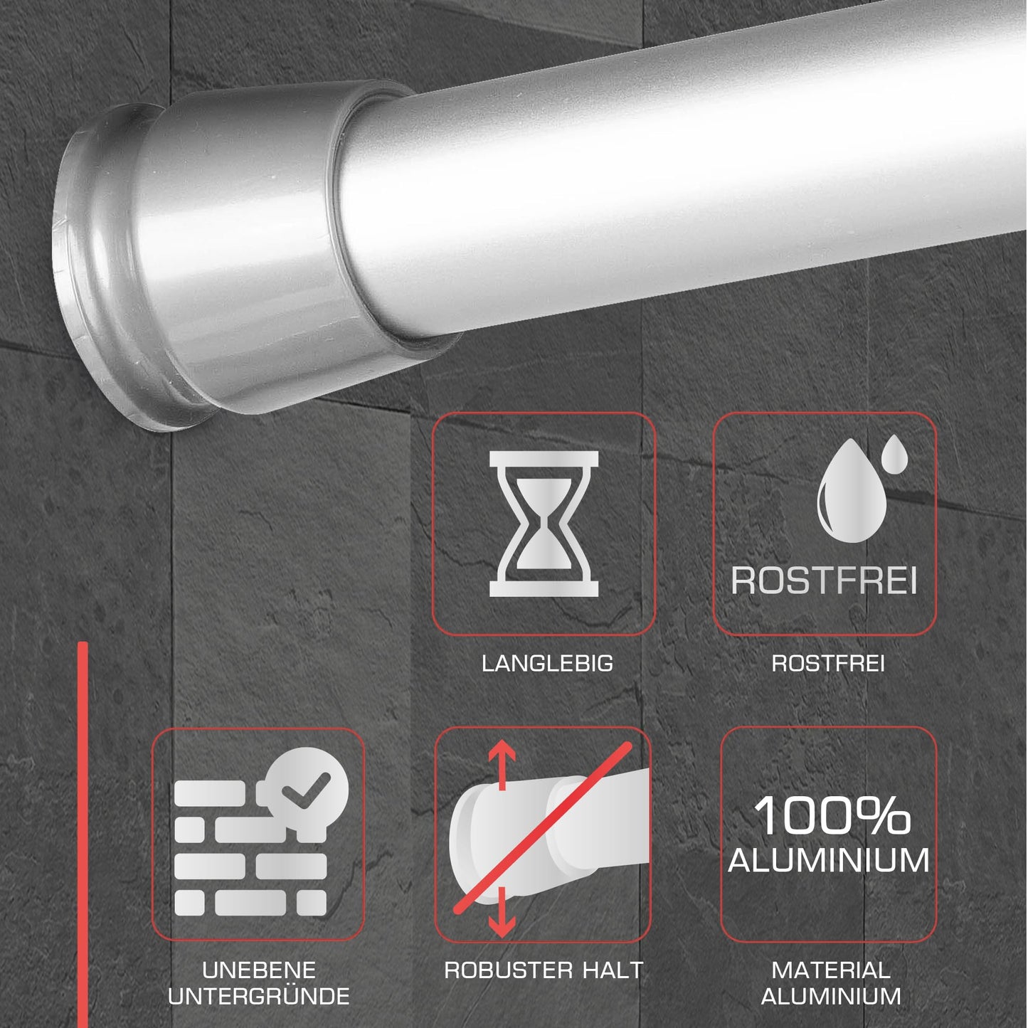 bomoe shower curtain rod without drilling 115-200 cm infinitely extendable - telescopic rod for clamping black tension rod without drilling non-slip clamping rod curtain rod without drilling - Neptune