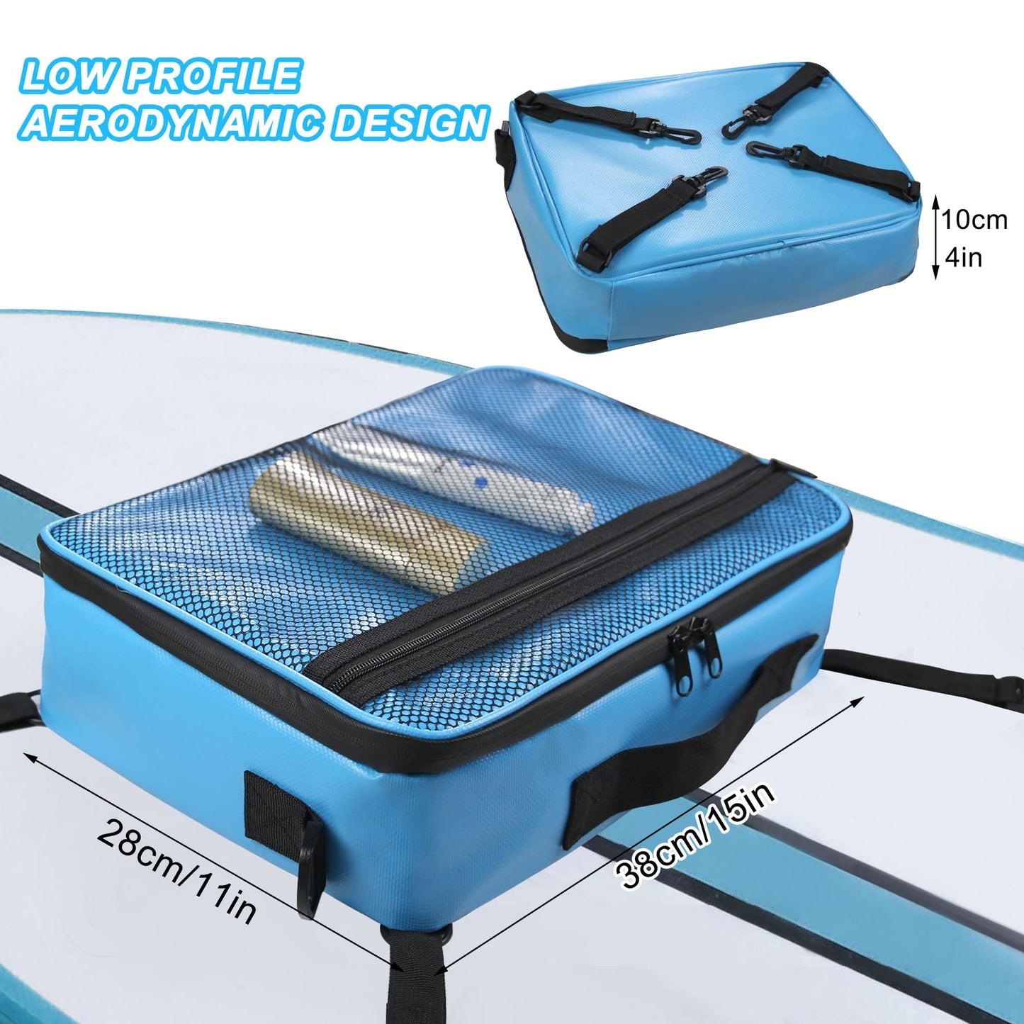 DCY BLUE SUP Cooler, waterproof deck bag, paddle board cooler with side handle, shoulder strap, top mesh pocket, deck accessory, excellent gift for water sports enthusiasts (blue)