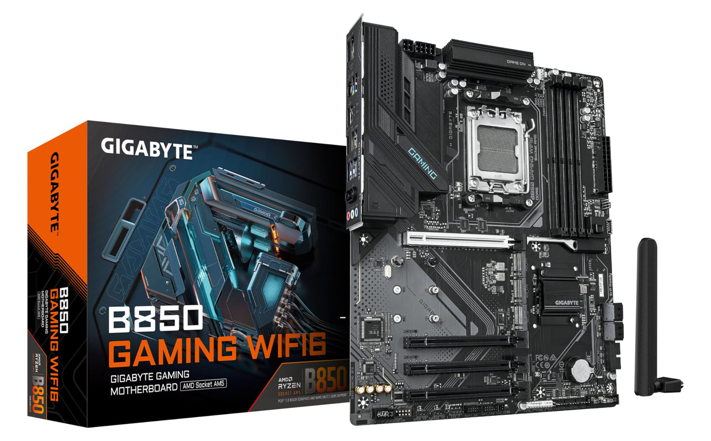 GIGABYTE B850 Gaming WIFI6 Motherboard - Supports AMD Ryzen 9000 Series CPUs, 6+2+2 digital VRM, up to 8200MHz DDR5 (OC), 1xPCIe 5.0 + 2xPCIe 4.0 M.2, GbE LAN, WiFi 6, USB 3.2 Gen 2.
