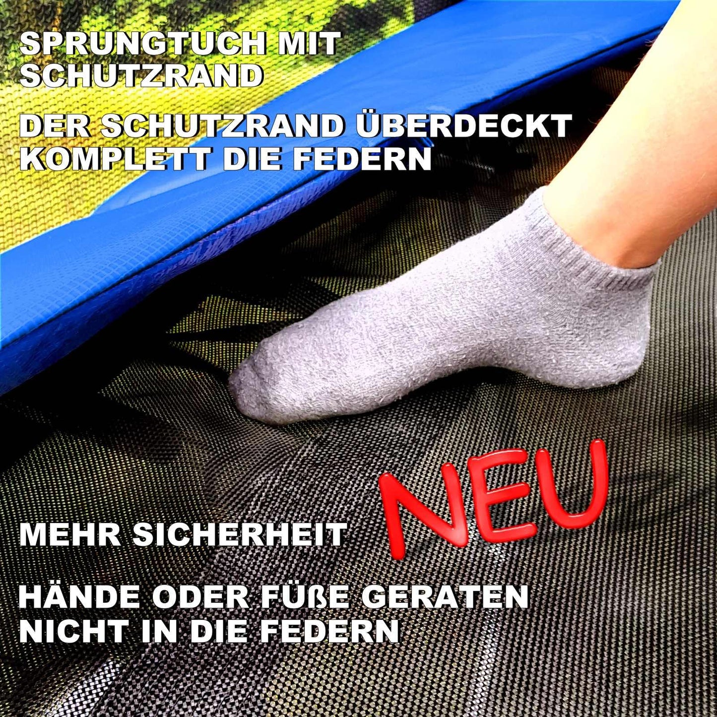 Baunsal® Trampoline jumping mat with safety edge Ø 427 cm with 88 eyelets for spring length 145 mm replacement parts jump mat, replacement mat, safety net, mat for garden trampoline