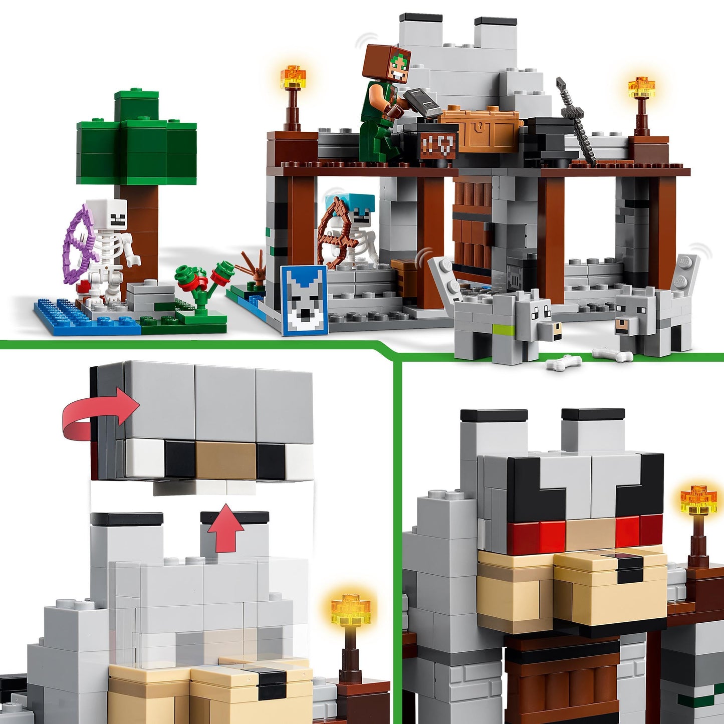 LEGO Minecraft The Wolf Fort - Kids toy with 1 character, 2 skeleton figures & 2 wolves - Accessories like a workbench and sword - Gamer gift for boys & girls aged 8+ - 21261