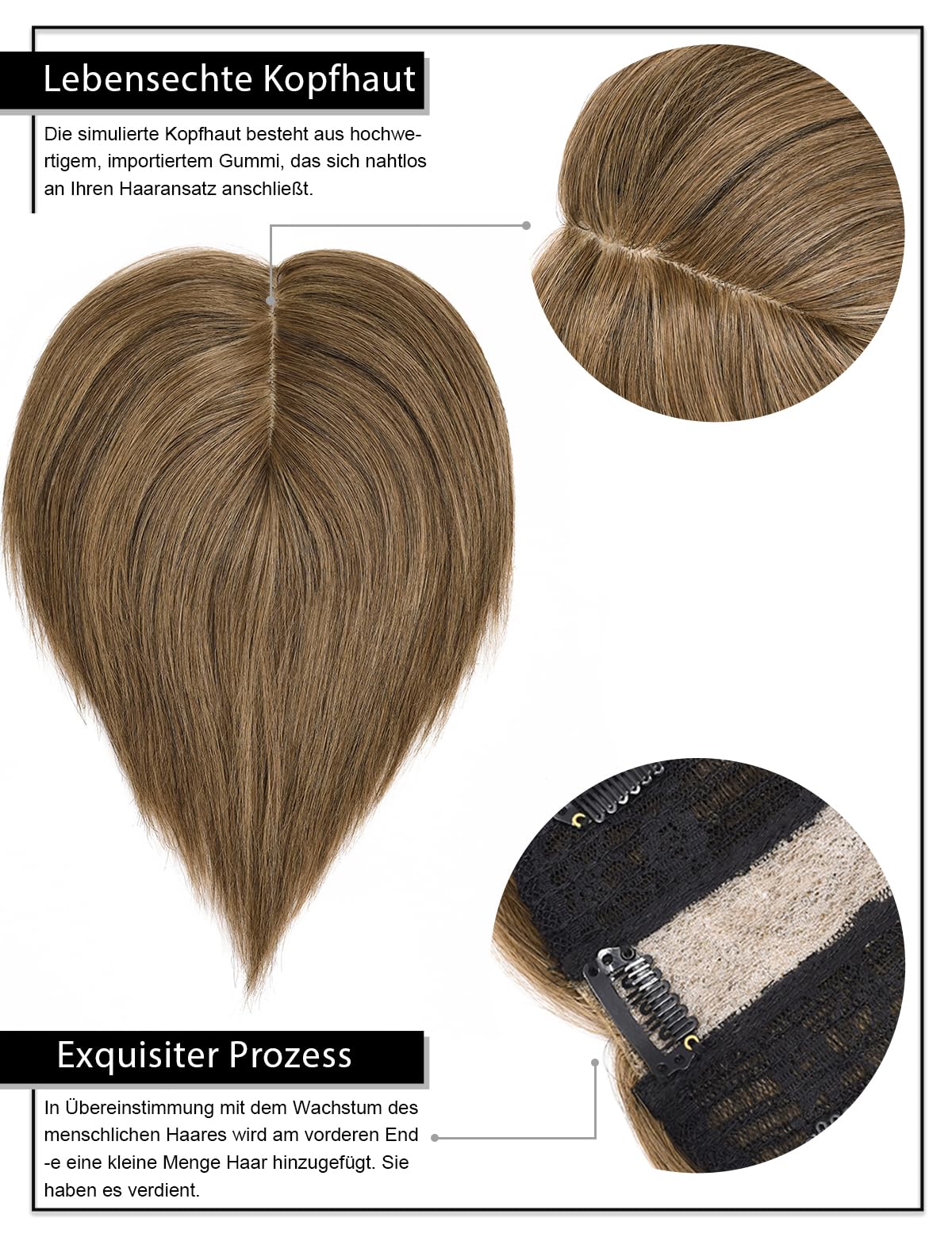PARXITN Clip in Extensions Real Hair Topper Hair Toppers for Women Clip in Toupee Hair Extensions Real Wiglet Hairpieces 25cm Hair Topper Real Hair Chestnut Brown