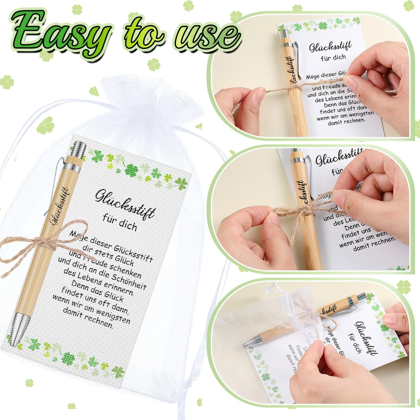 Tenare 45 Sets of Lucky Pen Team Thank You Gifts with Card Wooden Ballpoint Pen with Quote Birthday Party Favors Good Luck Charm Exam Pass Farewell for Teacher Staff Colleagues (45)