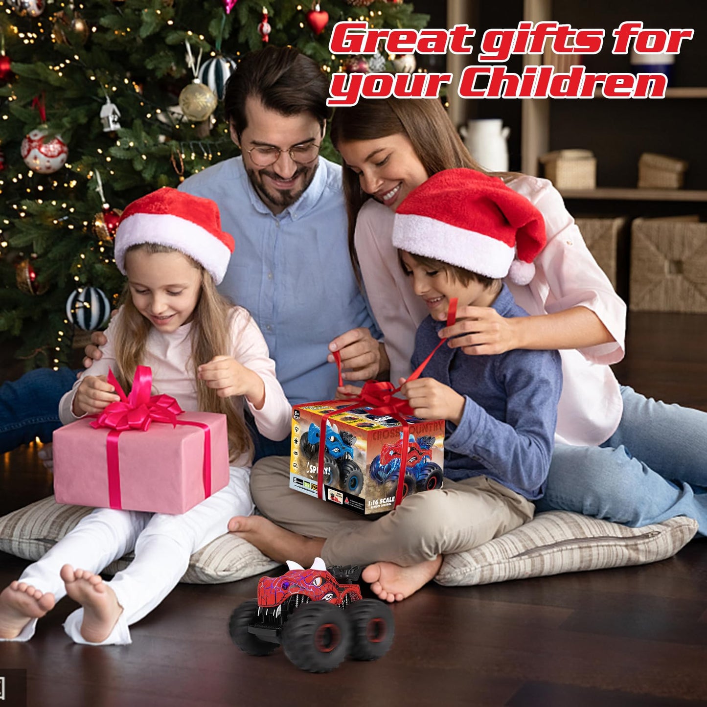 Monster Dinosaur Truck 2.4 GHz Remote Control Brother Car with Light and Sound, Spraying All Terrain Toy Car Gift for Kids 3+ years old.