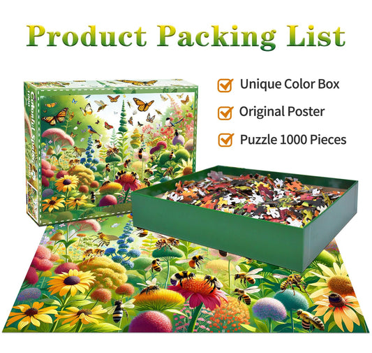 1000 piece puzzle for adults, colorful jigsaw puzzle featuring butterflies and bees. Great gift idea.
