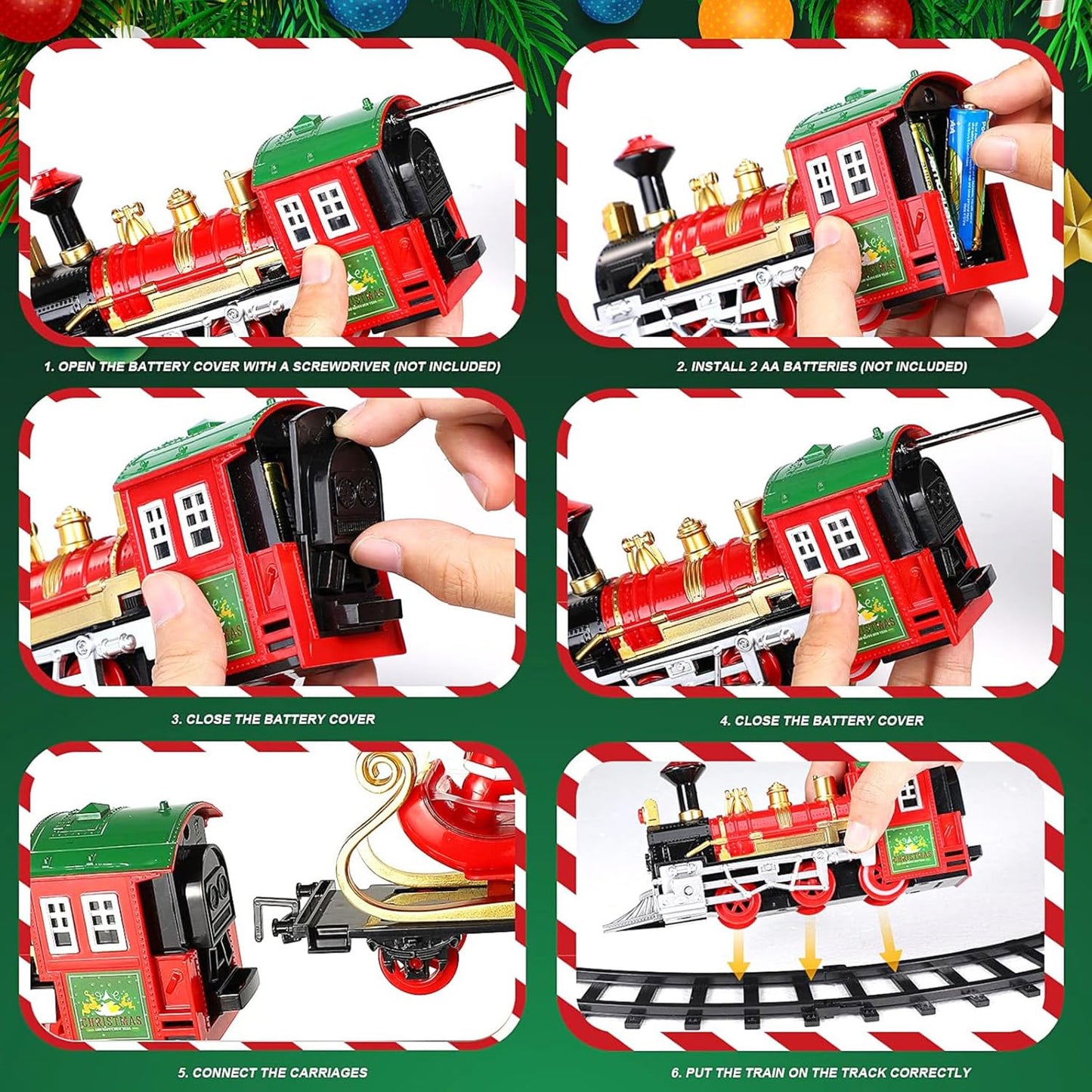 Electric train set for kids - Christmas train around the Christmas tree, railroad track set with sounds, toy for ages 8 and up