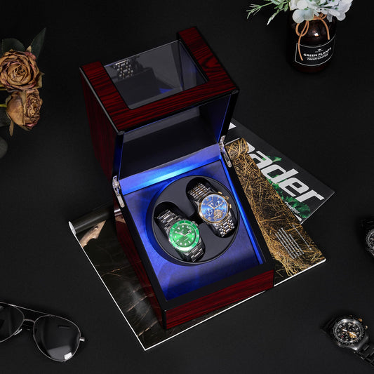 ANWBROAD Automatic Watch Winder Box 2 watches 4 rotation modes LED lighting & quiet Mabuchi motor luxurious Watch Winder for automatic watches Mechanical watch rotor Watch spinner JWW001Y