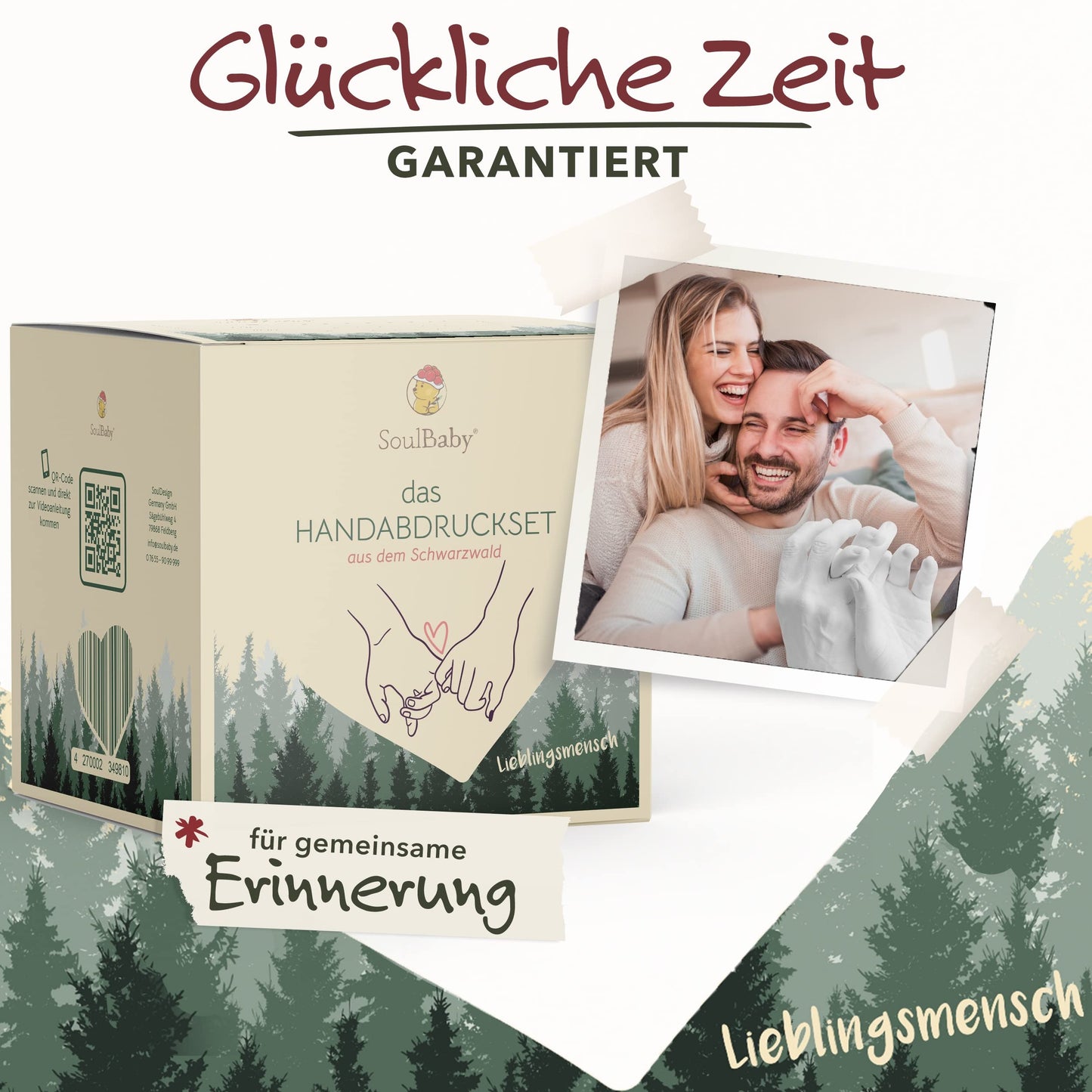 SOULBABY® 3D Handprint Set for couples with gift packaging I Plaster casting kit with extra large bucket I 100% Black Forest Made I Premium plaster hand casting couple with video instructions