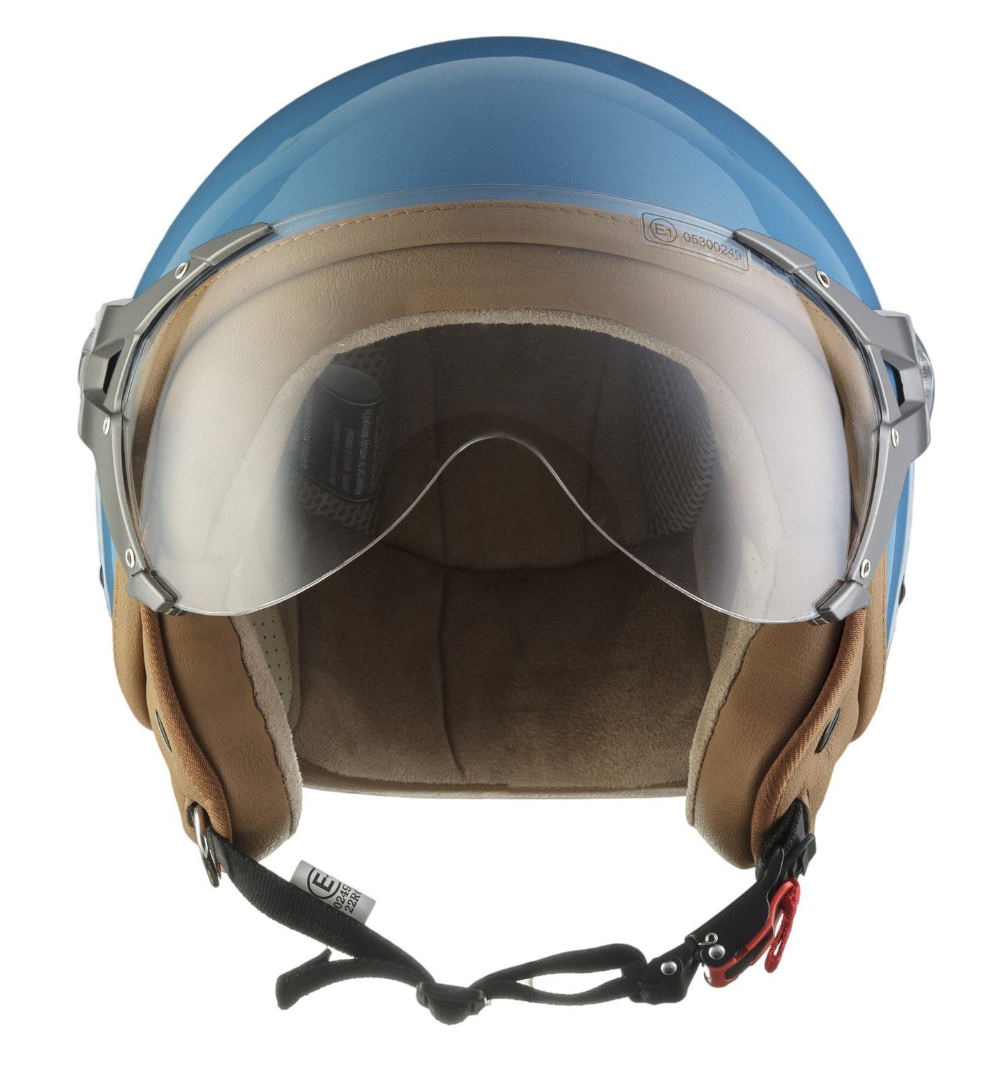 SOXON® SP-325 Mono "Crystal Blue" · Jet helmet · Motorcycle helmet Scooter helmet Moped helmet Chopper Retro Vespa Vintage Pilot Biker · ECE 22.05 visor Quick release bag S (55-56cm)