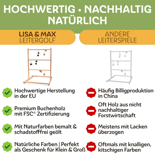 Ladder Golf Outdoor made of FSC® certified wood - Test VERY GOOD - Sturdy & Natural ladder game with 6 ladder golf balls - Outdoor throwing game for adults and children from 3 years - Made in EU.
