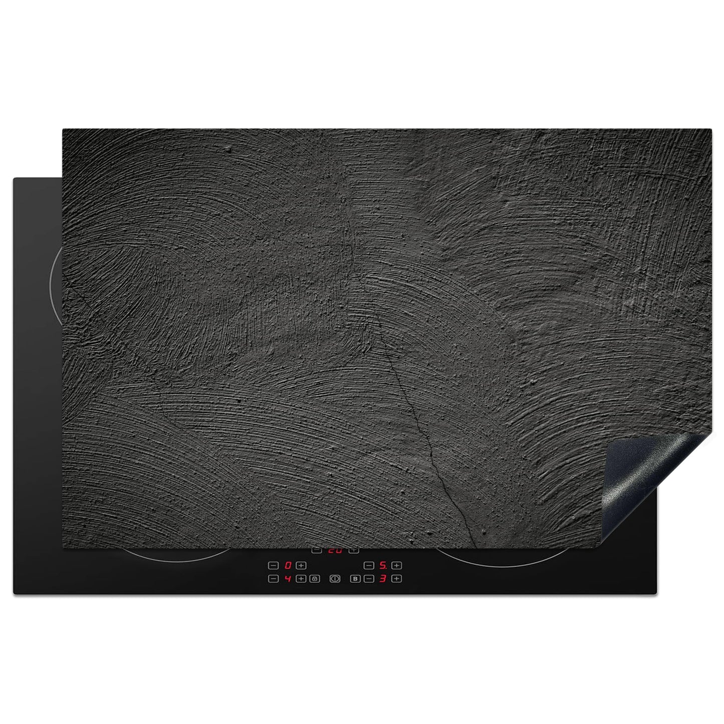 KitchenYeah© stove cover One-piece kitchen stove cover Induction hob ceramic hob stove covers Vinyl mat Rollable Concrete - Black - Gray - Solid - Industrial - 80x52 cm