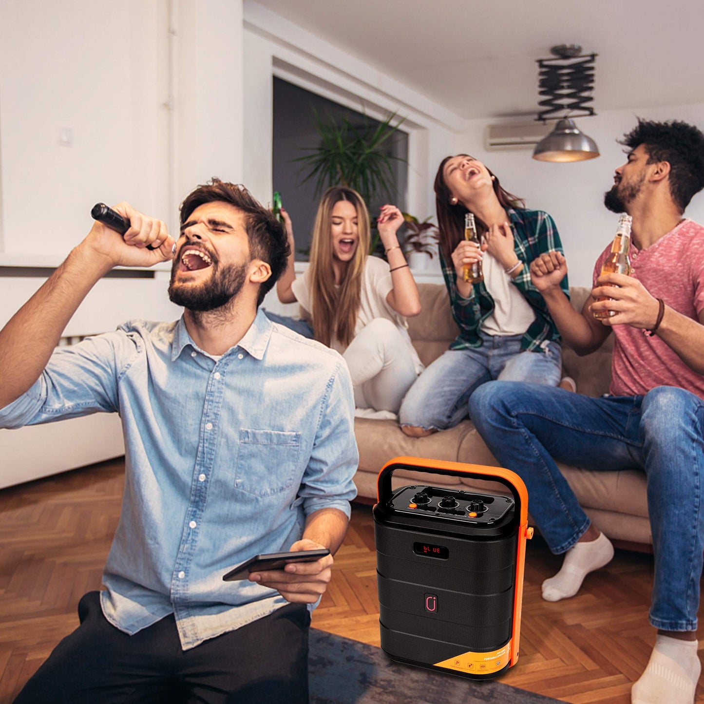 JYX Karaoke machine with wireless microphone, Bluetooth speaker system supports TWS, AUX, FM radio, Rec, TF, USB for parties, indoor/outdoor.