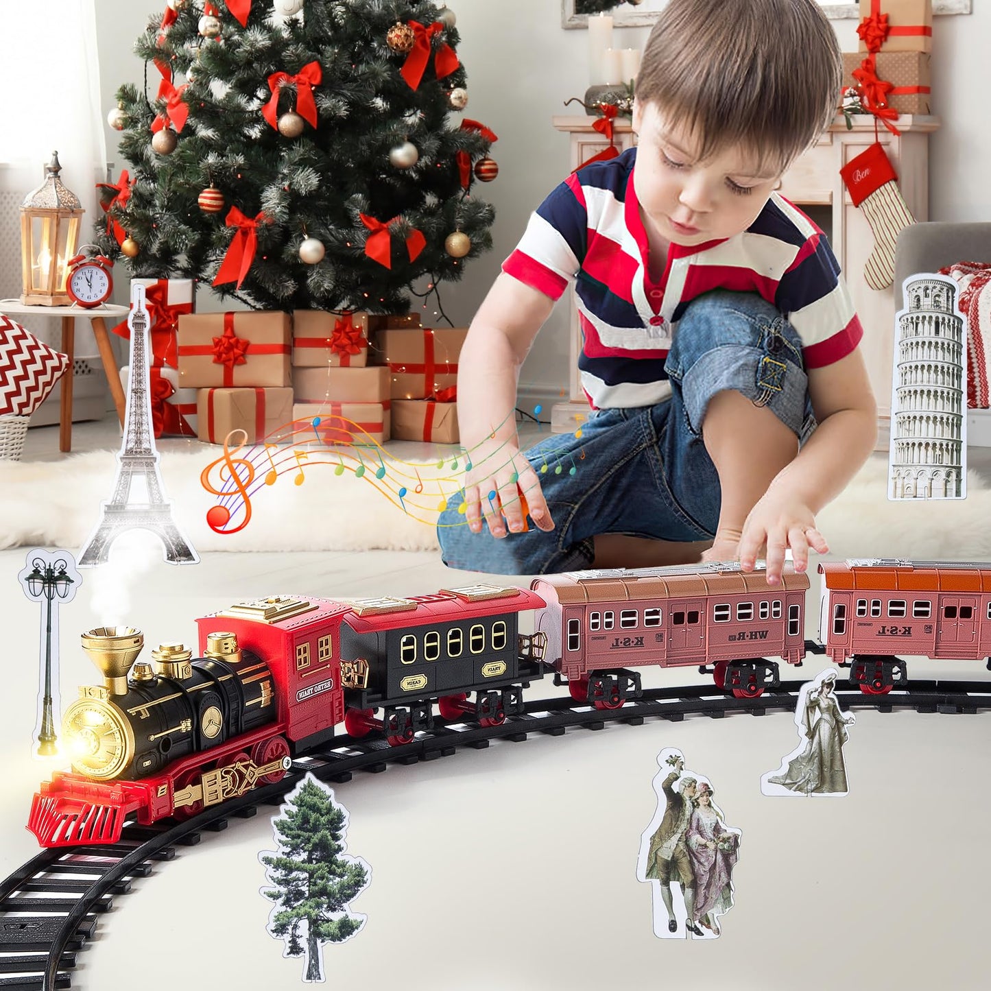 Electric Train Toy, Christmas Train Set, Electric Train Set for Kids, Steam Train Toy with steam, sounds, and lights, Creative toy for kids aged 5 6 7 8 10 12+ years
