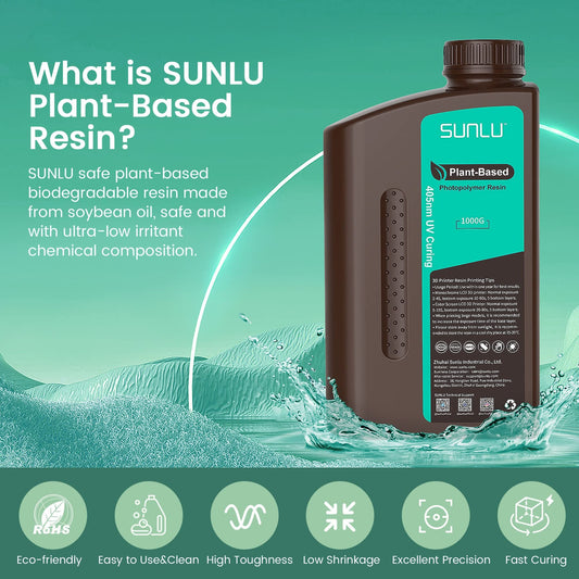 SUNLU 3D Printer Plant Based Resin, 1KG 405nm UV Odorless Eco Resin for 4K/8K LCD/DLP/SLA Resin 3D Printers, Environmentally Friendly 3D Printing Resin, Low Shrinkage, Fast Curing, Clear Green 1000g