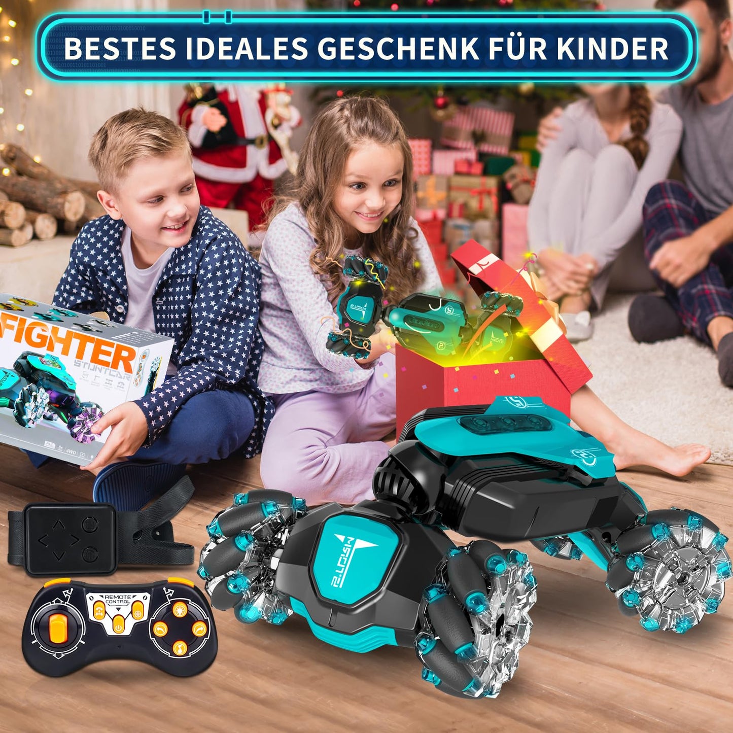 Dysaim Remote Control Car for 6 7 8 9 10 11 12 Year Old Boys Girls Christmas Birthday Gifts Indoor & Outdoor 2.4 GHz RC Offroad Twist Stunt Car 2 Battery Music Racing Car Hand Control Toy