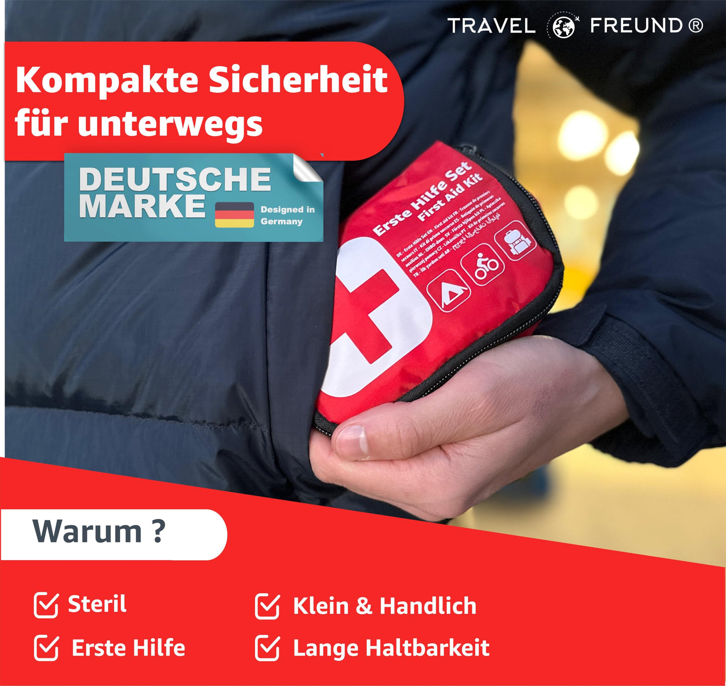 5x TRAVELLER Mini First Aid Kit - small & handy - Travel & Hiking & Outdoor & Biking - First Aid Kit - On the Go - Kids & Adults (5)