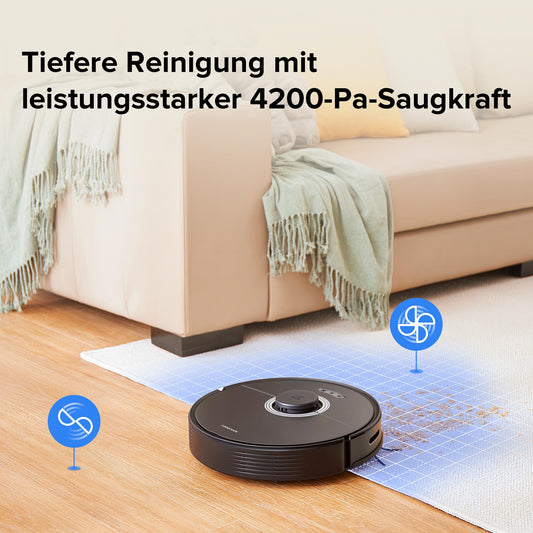 Roborock Q7 Max+ robot vacuum with self-emptying station, rubber brush, 4200Pa suction power, vacuuming mop robot PreciSense LiDAR navigation & 3D mapping, carpets, pet hair, App/Alexa control (Black)