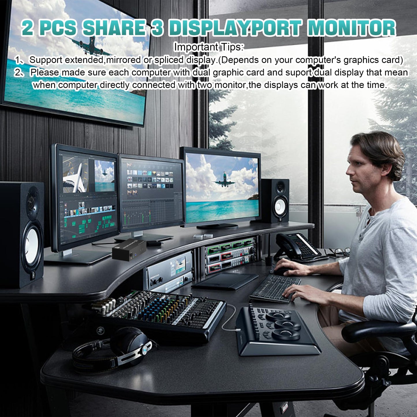 8K DisplayPort triple monitor KVM switch 8K@60Hz 4K@144Hz, DP 1.4 USB 3.0 KVM switch for 2 PCs and 3 monitors. Includes audio and microphone output, as well as 3 USB 3.0 ports. Ideal for multi-monitor setups.
