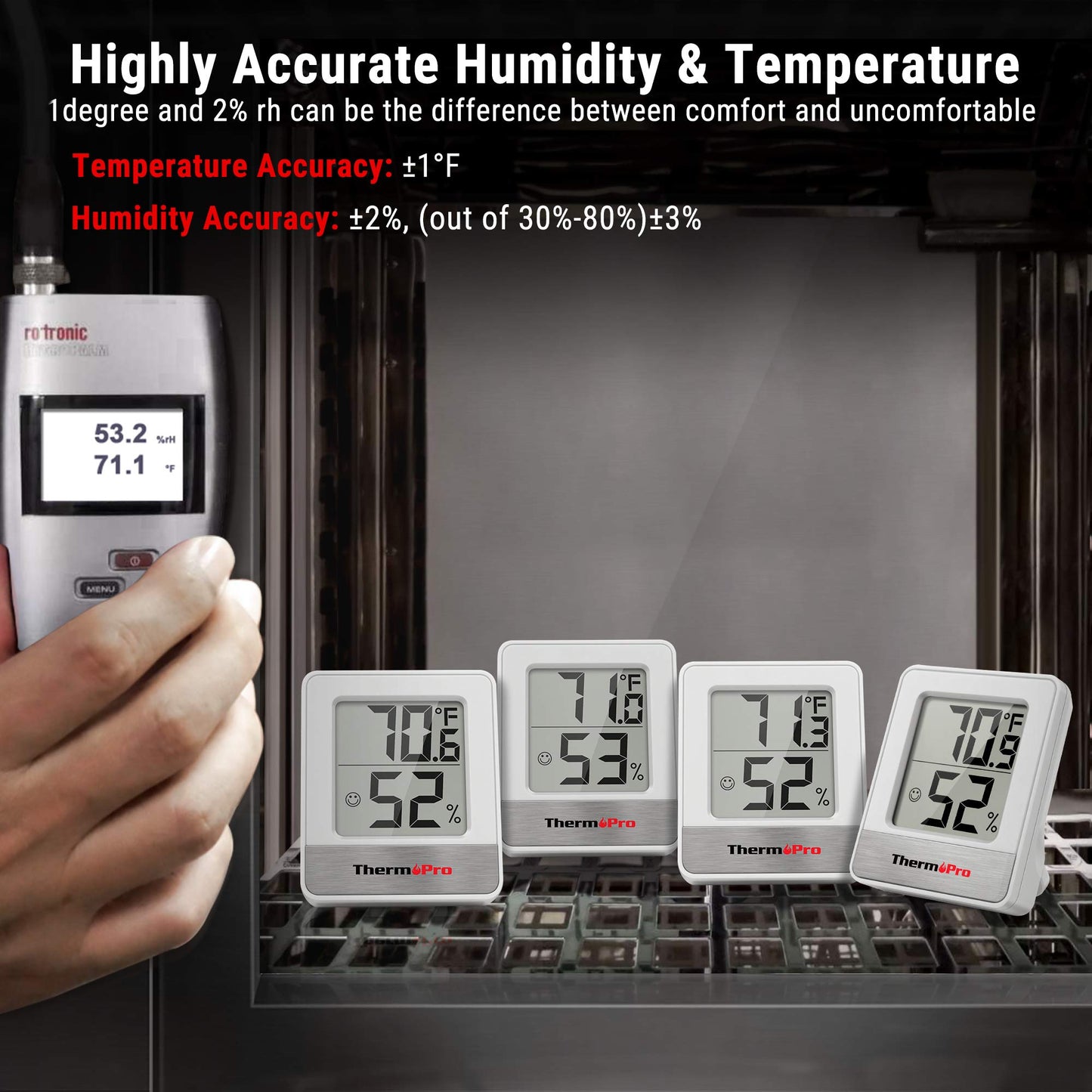 ThermoPro TP49W-3 Digital Mini Thermo-Hygrometer Indoor Room Thermometer 3 in 1 Temperature and Humidity Monitor with Smiley Indicator