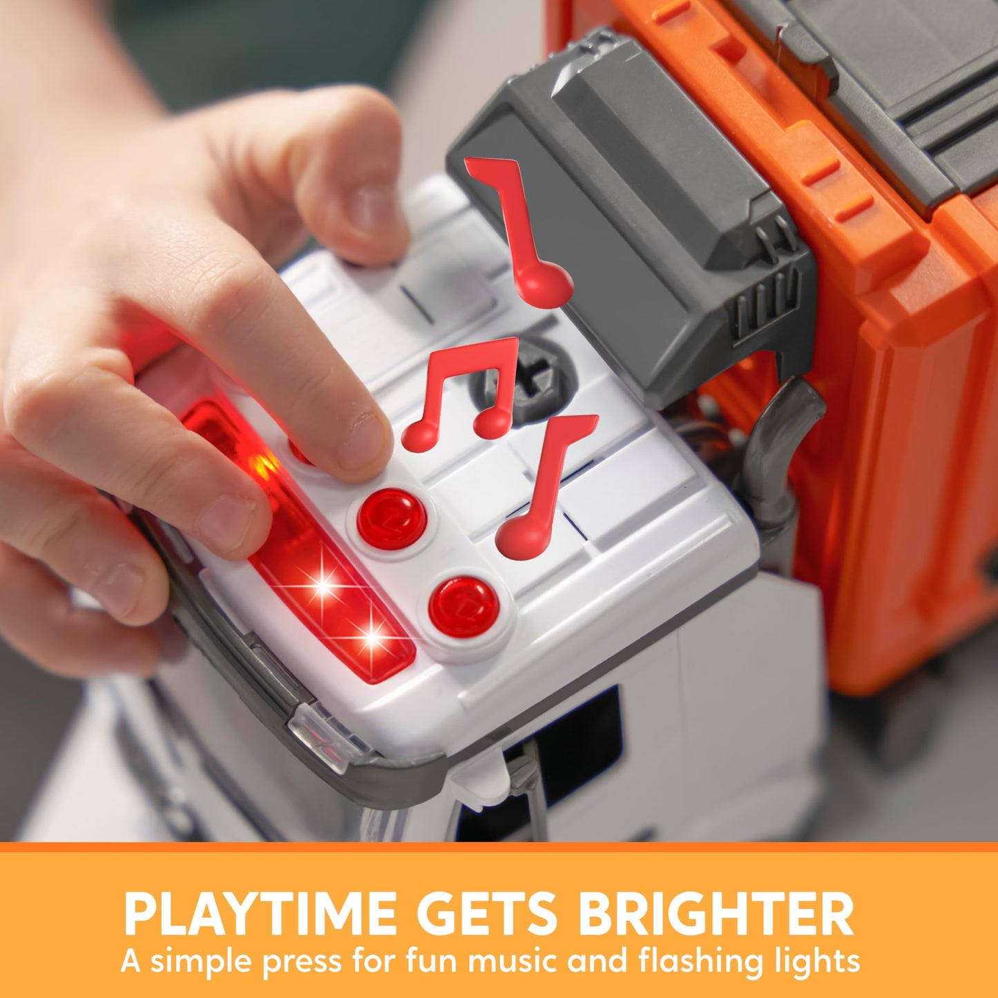 JOYIN Garbage Truck Toy for 3 4 5 6 Year Old Kids Boys and Girls, Trash Truck Toy, Garbage Truck Kids with Trash Bin, Light and Sounds, Screwdriver Toy, for DIY Assembly (orange)