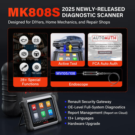 Autel MaxiCOM MK808S-OBD2 Diagnostic Tool, 2024 Bidirectional Tool Updated from MaxiCheck MX808 MK808, 28+ Services, Active Test, All System Diagnostics, Injector Coding/EPB/BMS/SAS/TPMS/AutoVIN/ABS