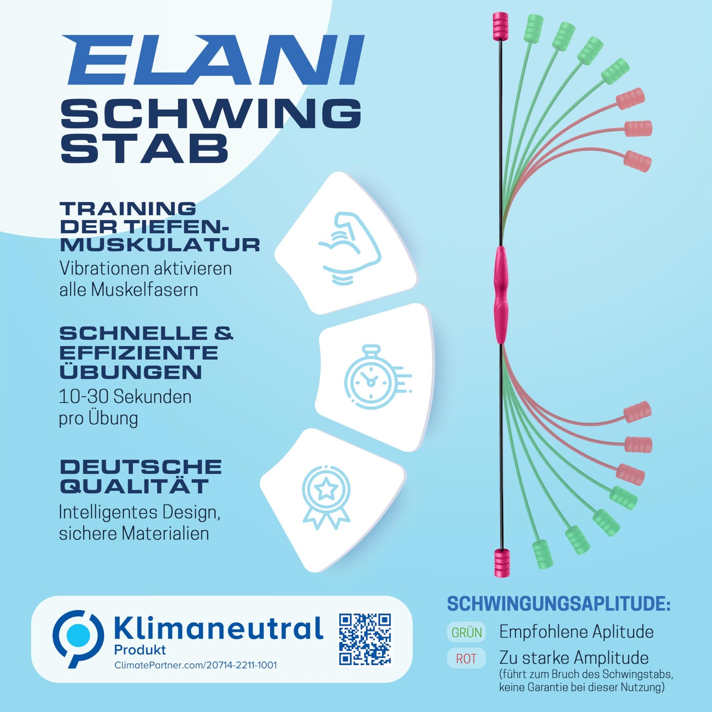 ELANI Swing stick - Adjustable resistance & ergonomic grip - High-strength gymnastics stick, also suitable for physiotherapy - Swinging Sticks, Swing stick fitness champion, Flex Stick