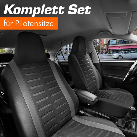Upgrade4cars car seat covers set for pilot seats | Complete set in grey | Universal car seat covers with integrated headrest | Car interior decoration auto accessories