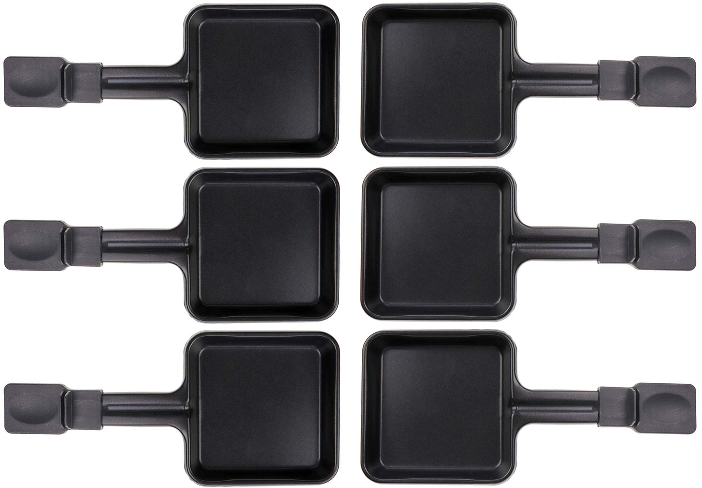 6x Raclette pans 23178 10x10cm, Extra Long Handle, Universal for Raclettes (dimensions see text)