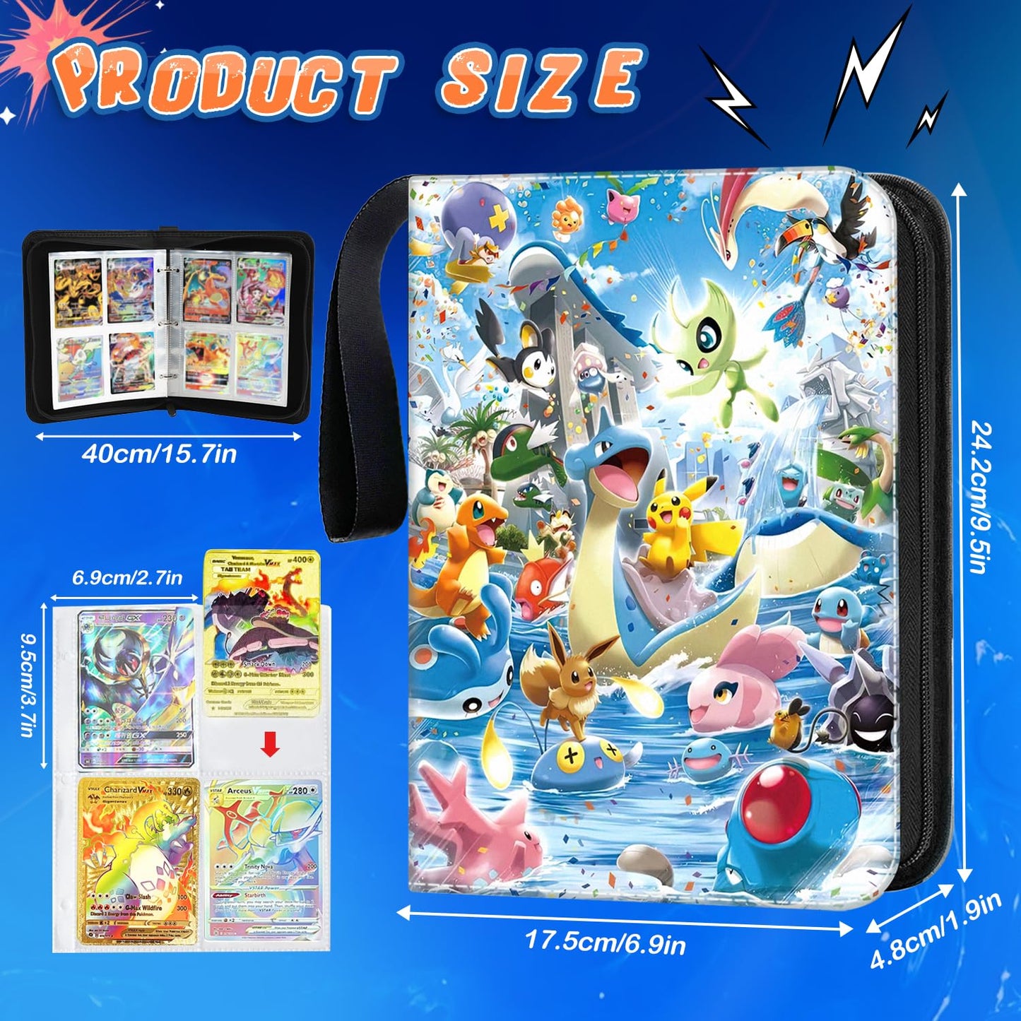 Collectible card album, 50 pages, 400 card capacity. Portable, waterproof card holder folder for kids. Great gift for collectors.