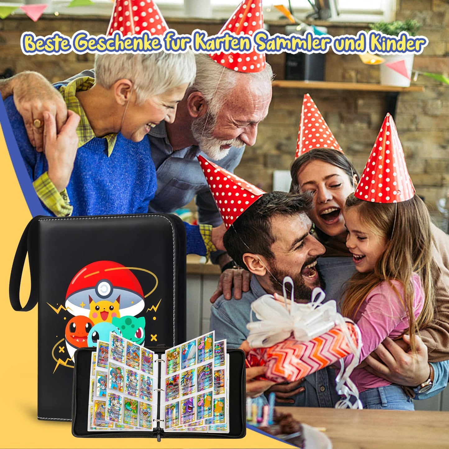 Card collection album, 900 cards capacity with 9 pockets on 50 pages. High-quality waterproof PU leather. Great gift for kids.