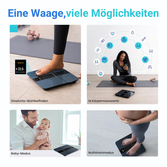 Etekcity body fat scale with large display, measures body fat and muscle mass, accurate bathroom scale with heart rate, unlimited user profiles in the app, WiFi & Bluetooth, USB charging